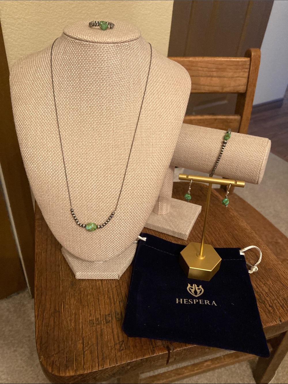 Hespera Jewelry Co. Sonoran Gold Turquoise Sterling Silver Navajo Pearl Set NIP